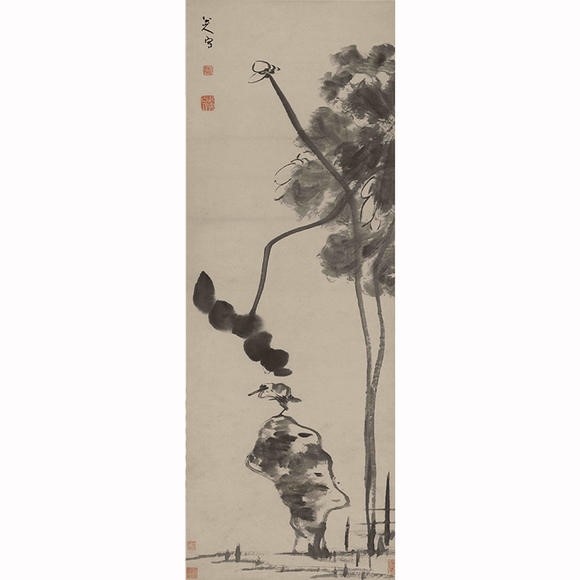 清八大山人《荷石水鸟图》
