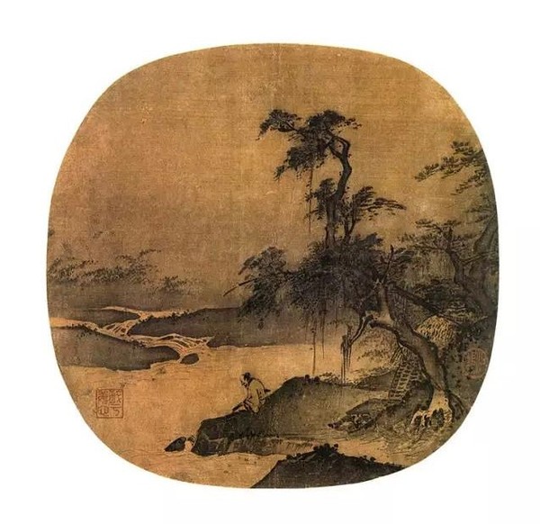 宋夏圭临流抚琴图